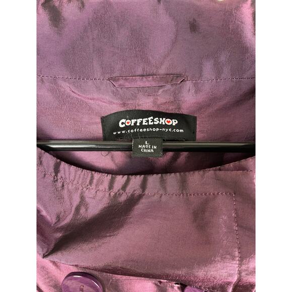 Women's Large Coffeeshop NYC Brand Shiny Purple Metallic Rain Coat - Picture 3 of 6